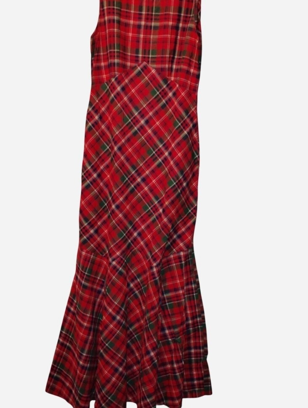 Vintage Plaid Tartan Maxi Dress Sleeveless Mermaid Trumpet Skirt Red Green XS